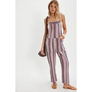 Free People Freya Stripe Overalls Nwot